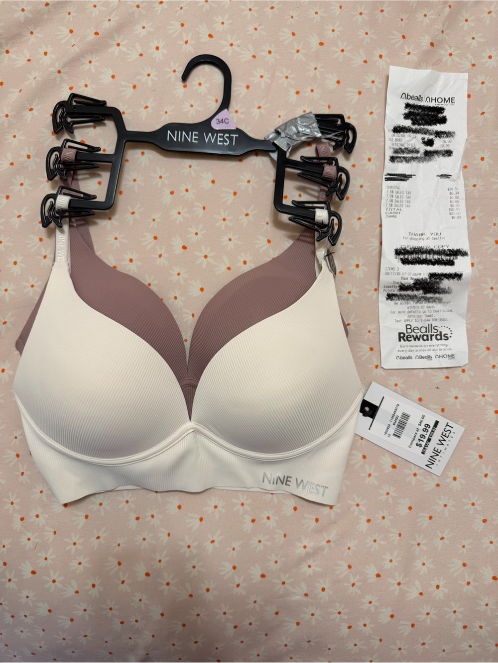 Nine West Cream Bra with Mauve Lining